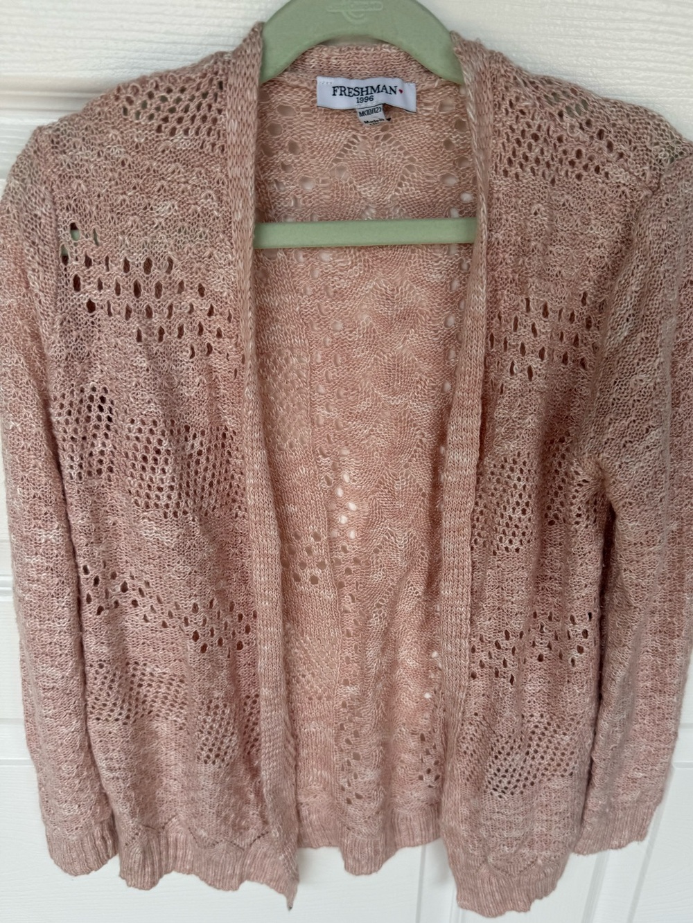 Freshman 1996 Girls’  Openwork Knit Cardigan in Blush Pink- Medum (10/12)